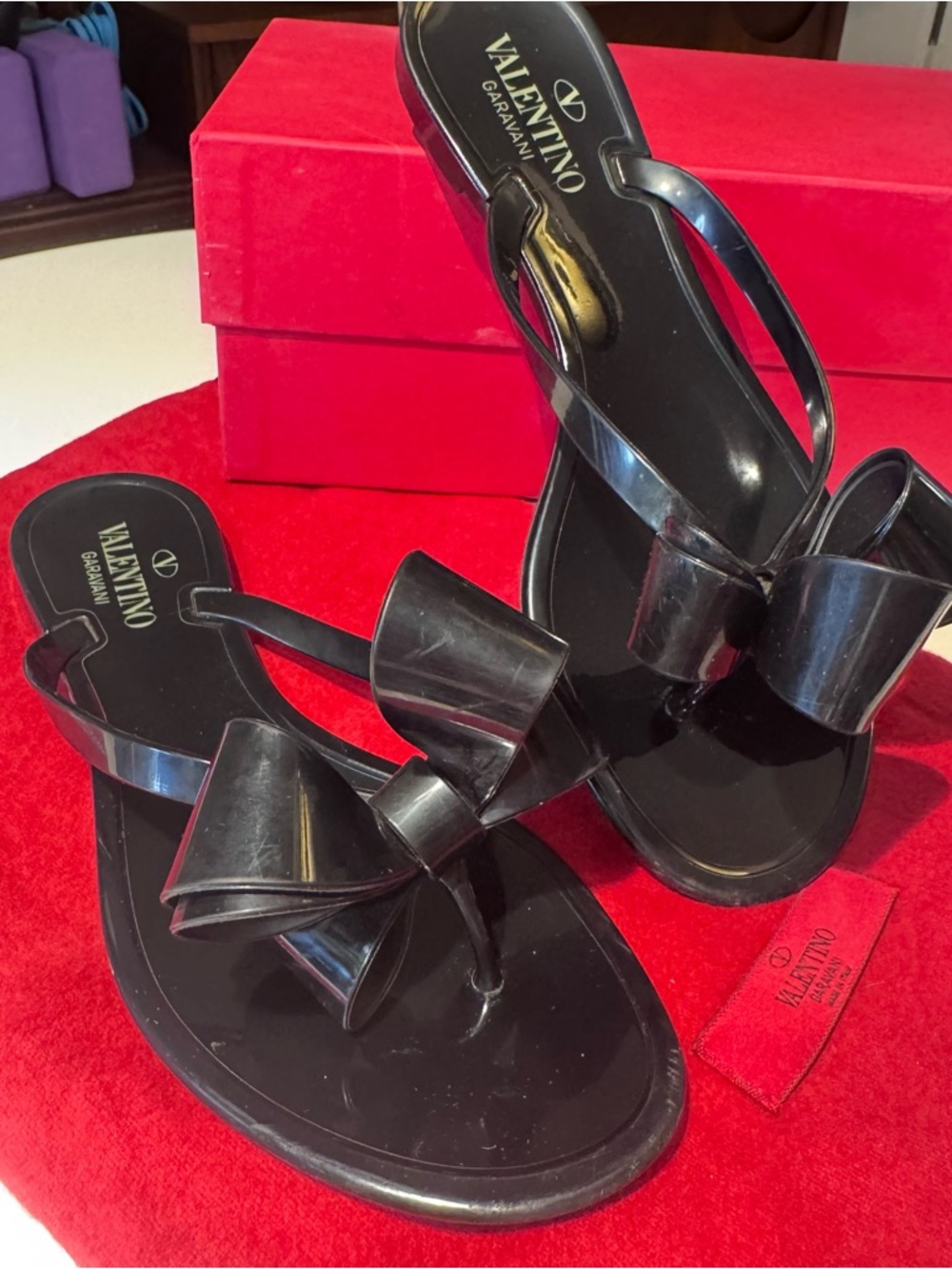 Valentino Garavani Black Bow Jelly Thong Sandals
